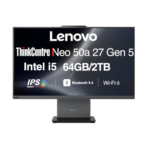 Image of Lenovo ThinkCentre Neo 50a Business All-in-One 27 inch IPS FHD Display | Intel i5-13420H, 64GB DDR5, 2TB PCIe SSD, Intel UHD, WiFi 6, Bluetooth 5.4, Webcam, RJ-45, Win 11 Pro