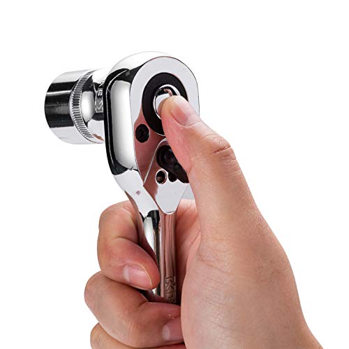 Kendo 21Pcs 1/2’’ Drive Ratchet Socket Wrench Set – Professional 72 Tooth Reversible Quick Release Wrench With 20 Crv Sockets - 10 Sae + 10 Metric - With Storage Rack #TOP4