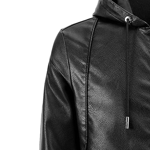 Men's Solid Hoodie Leather Jacket Slim Fit Zip Pocket Male Leathers Coat Bomber Zipper Motorcycle PU Jackets3