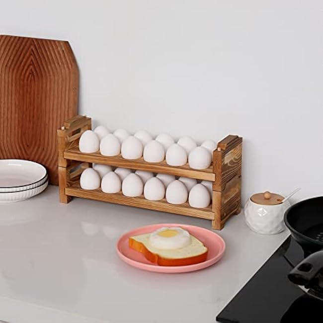 KingLin Wooden Egg Holder 24 Slots Natural Wood Countertop