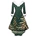 Womens Christmas Dresses A Line Cocktail Party Retro Swing Dress V Neck Long Sleeve 1950s Vintage Midi Dresses