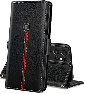 Samsung Galaxy S21 Ultra 5G Phone Case, Magnetic Flip Leather Wallet Book Full Protection Galaxy S21 Ultra Case, Thin TPU Bumper Silicone Folio Stand Cover, Shockproof Case for Samsung S21 Ultra Black