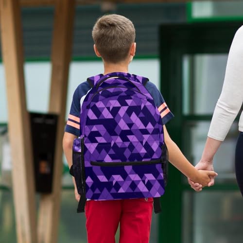 Sacs à dos triangle violet géométrique pour écolier avec trousse