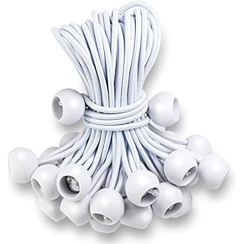 Kinzomor Ball Bungee Cords 8 Inch,50 PCS Bungee Ties with Balls Heavy Duty Canopy Tie Downs for Camping, Shelter,Gazebo,Projector Screen,Tent Poles with UV Resistant (White) Cover