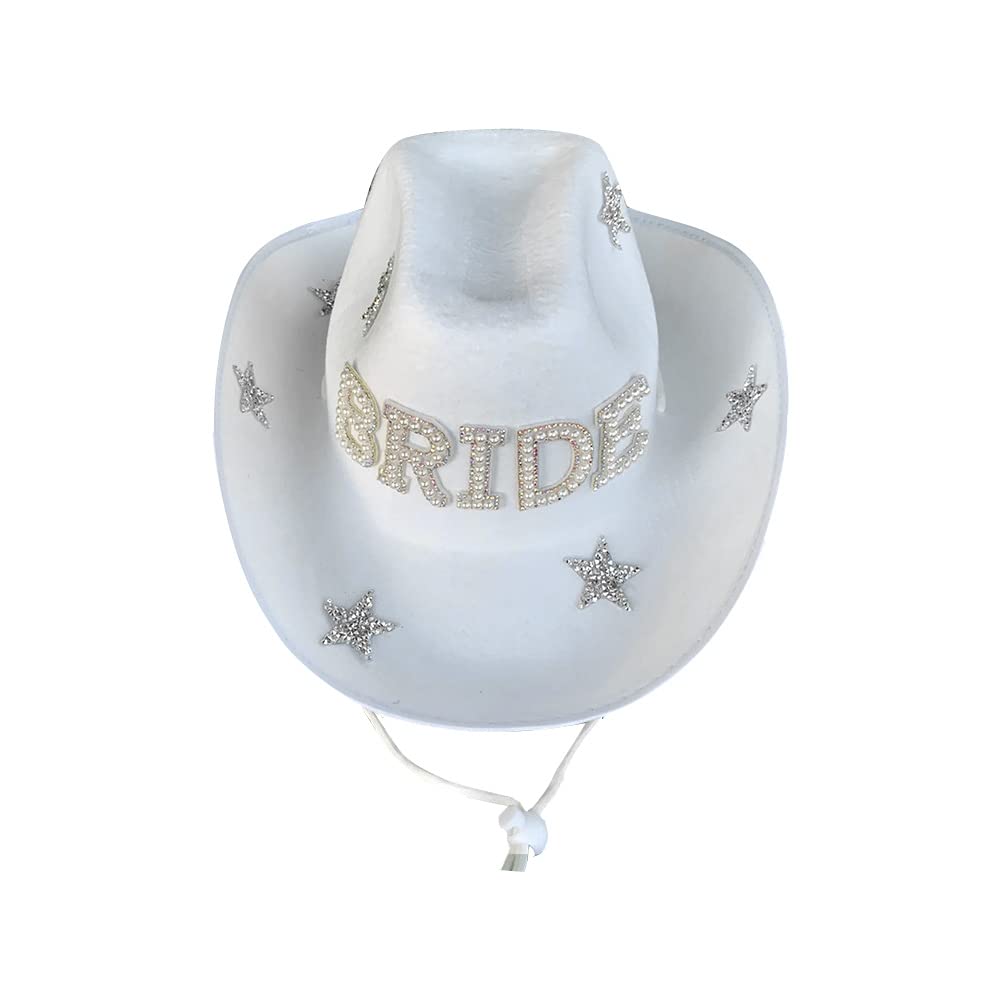 ZOOMPIL Sombrero De Vaquera para Novia, Sombreros de Vaquero de Occidental, Sombreros de Vaquero parpadeantes, Sombrero de Vaquero de Fiesta con Tiara(Blanco)