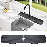 LVJING Upgraded model 30 x 6 inch Sink Splash Guard Mat, Silicone Faucet Splash Guard, Large Size Silicone Sink Mat for Kitchen Bathroom, Faucet Handle Drip Catcher Tray (Black)