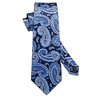 Hisdern Herren Krawatte Blume Paisley Hochzeit Krawatte & Einstecktuch Set Jacquard Blau Krawatten Taschentuch – Ansicht 5