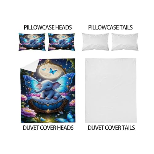 Housse de couette éléphant 3 pièces couvre-lit imprimé animal microfibre fermeture éclair double - 4