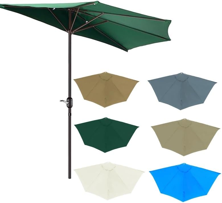 Half Round Replacement Parasol Canopy 9ft Replacement Top Cover for Half Umbrella 5Ribs Outdoor Market Umbrella Replacement Top Cover(Dark Green)