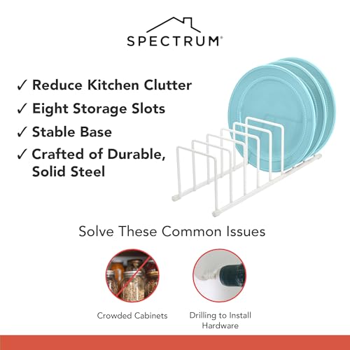 Image of Spectrum Euro Cutting Board Holder Stand for Countertop or Inside Kitchen Cabinet Organization Matte White, 8 Slot Cutting Board Drying Rack or Cabinet Plate Bakeware Storage Organizer