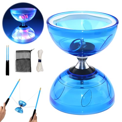 Diabolo LED avec roulement à billes, Diabolo Freiläufer de 4,5 mm avec triple roulement à billes, Set de jeu de jonglage Diablo avec balles de jonglage, Balles de...