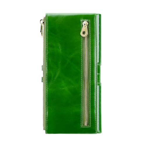 Image of Women's RFID Blocking Wallet, Green | Soft Leather, Clutch Money Purse, Slim Card Holder Organizer, Zip Pocket, 3020