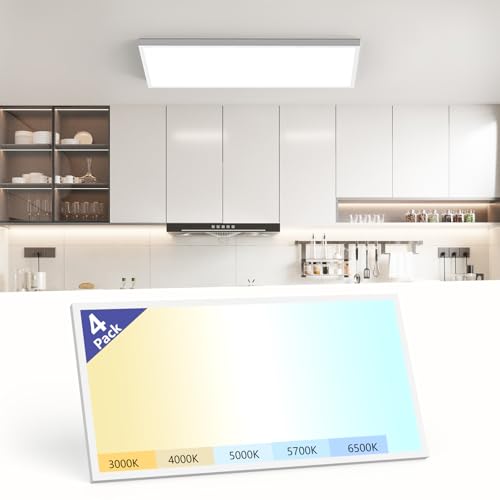 Image of AIKVSXER 2x4 Led Flat Panel Light Surface Mount-4 Pack, 70W 7700Lm Dual Selectable 5CCT 3000K /4000K /5000K /5700K /6500K and Wattage 30-70W 0-10V Dimmable Ceiling Light Fixture for Kitchen /Laundry