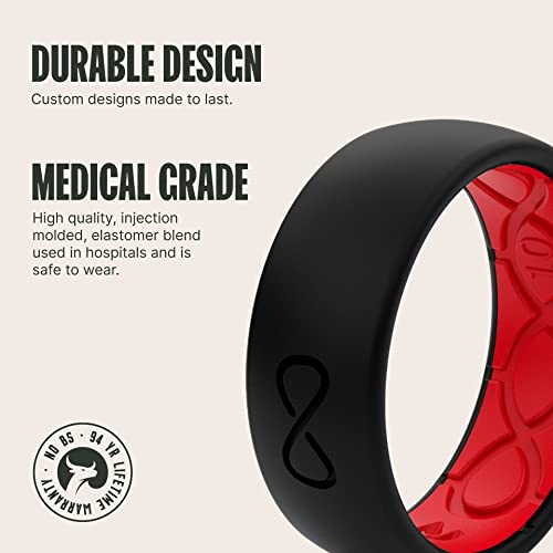 Groove Life Solid Black/Red Silicone Ring Breathable Rubber Wedding Rings For Men, Lifetime Coverage, Unique Design, Comfort Fit Ring - Size 10 #TOP1