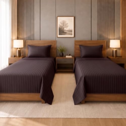 Image of Living Roots Glace Cotton 180 TC Single Bedsheet Set with 2 Single Bedsheets & 2 Pillow Covers |60 x 90 Inches |Soft, Breathable & Durable |Fits Mattress up to 4 Inches |No Colour Bleeding (Brown)
