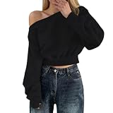 Generisch Sweat-shirt dos nu pour femme T-shirt Y2K à manches longues Crop Top Sexy Dos Haut Col rond T-shirt à manches longues Pull Adolescent Aesthetic Filles Tenues modernes Streetwear Haut, Noir