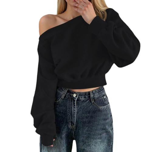 Sweat-shirt à épaules dénudées haut court décontracté manches longues