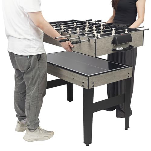 10-in-1 Multigame Spieletisch I Multifunktionstisch mit Tischkicker, Billard, Air Hockey, Tischtennis & mehr I für Kinder & Erwachsene I Inkl. Zubehör I Grau 122x60x80 cm