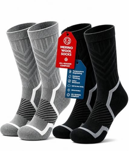 2-Pack Hi Clasmix Men's or Women's Merino Wool Cushioned Crew Hiking Socks (Black & White) $8.99, More - image 1