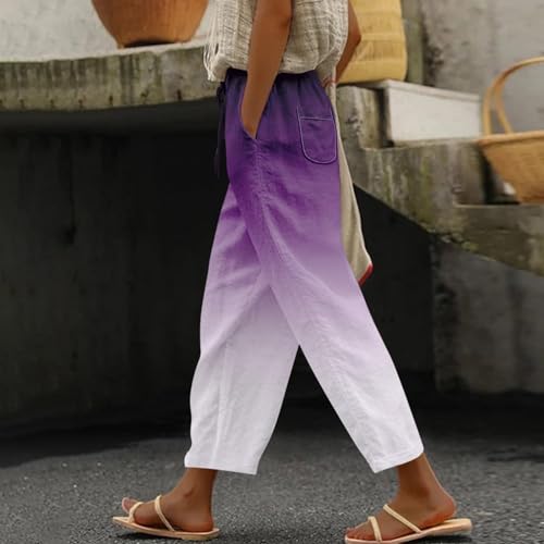 LCMTWX Flowy Linen Pants for Women 2025 Drawstring Pants Capri Pants 2025 Pants with Pockets Wide Leg Cropped Pants Cotton2