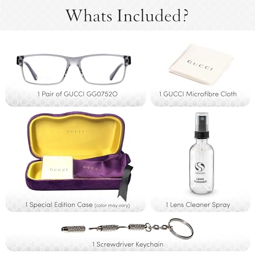 Image of Gucci GG0752O Designer Fashion Eyeglasses Stylish Rectangular Frame Eyewear with Luxury eSHADES Kit - Embrace Sophistication and Elegance