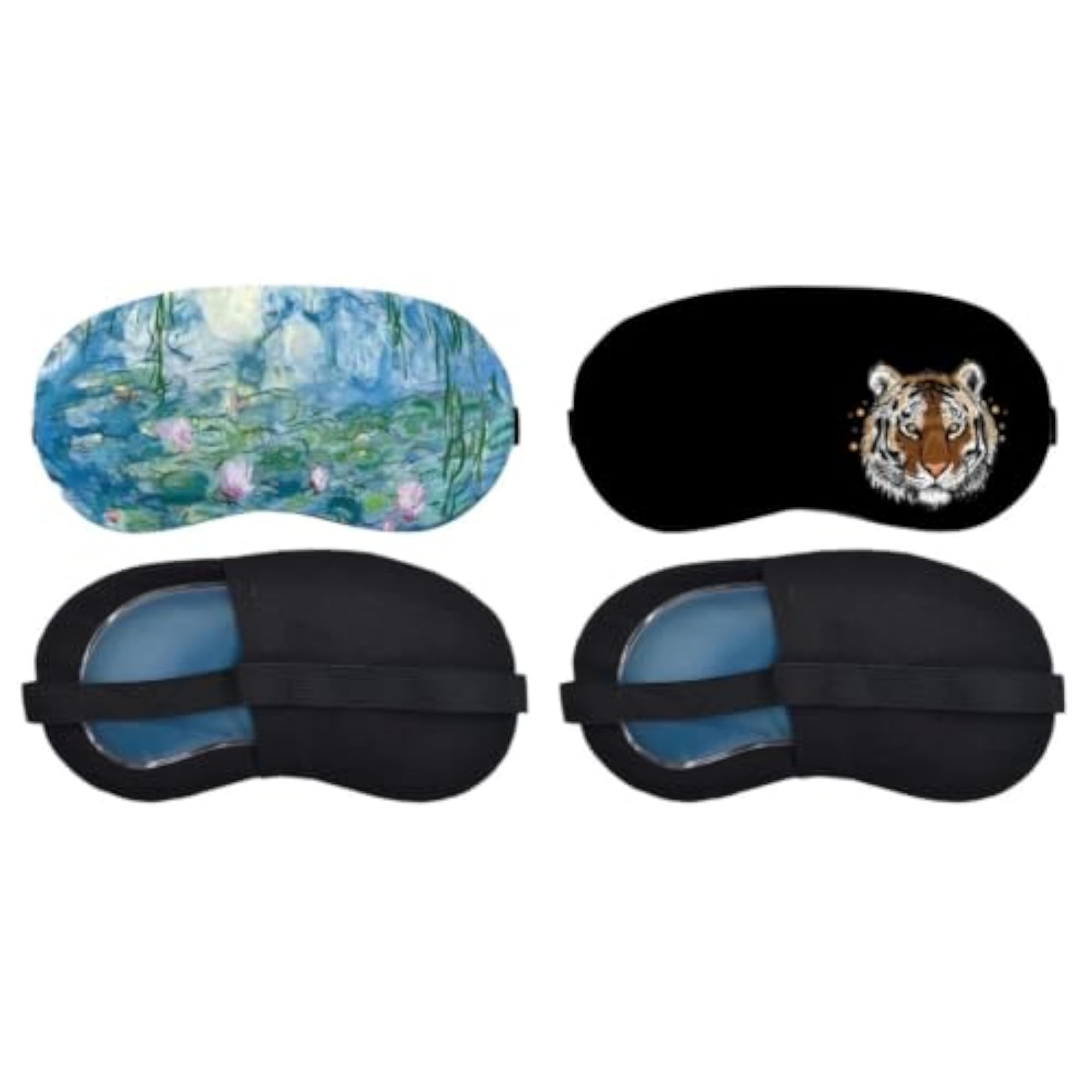 Water Lily Garden Tiger Portrait Sleeping Eye Mask Combo, Soft Comfortable Eye Cover