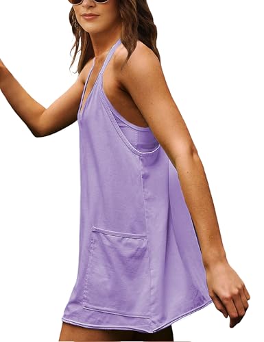 Image of Lianlive Women Athletic Mini Dresses Built-in Shorts Set Summer Sleeveless Sundress Hot Shot Mini Dress