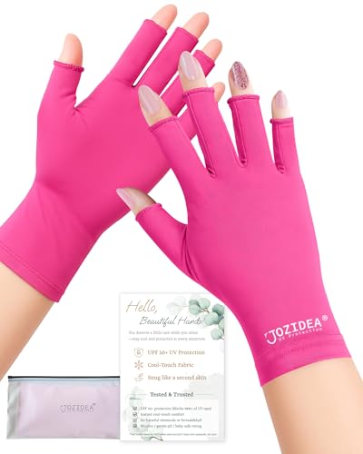jozidea UV Handschuhe Nägel, UPF50+ UV-Schutz-Handschuhe, Fingerloses Design für Gel-Maniküre, Schützt Hände vor Sonne und UVA/UVB-Licht (Knallpink, Einheitsgröße)