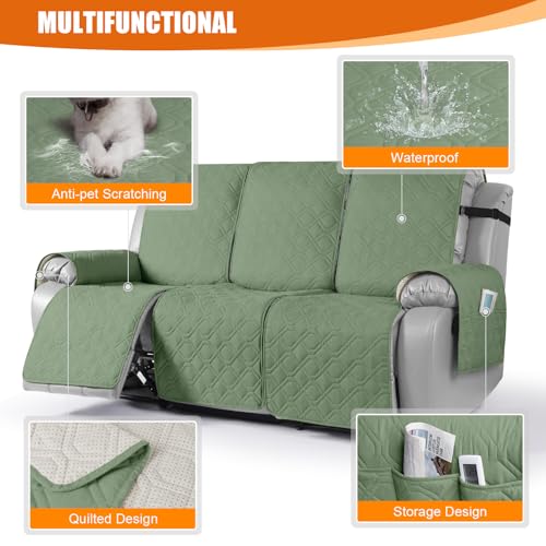 Image of VANSOFY Waterproof Recliner Couch Covers Washable, Bean Green,3 Seater | 1-Piece, Non-Slip with Elastic Straps, Sofa Cover with Pocket for Dogs, Pets