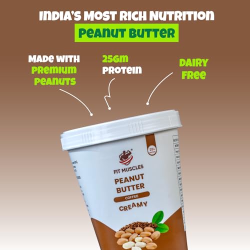 Image of Fit Muscles Coffee Creamy Peanut Butter 500g, 25g Protein, Smooth & Creamy Texture, Rich Coffee Flavour, No Palm Oil, Natural Ingredients, Peanut Butter for Gym, Shakes & Daily Nutrition