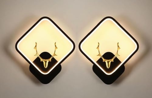 Image of Square LED Wall Light with Golden Deer Horn, Multi-Color LED, Decorative Wall Lamp for Bedroom, Hallway, Living Room, Pack of 2