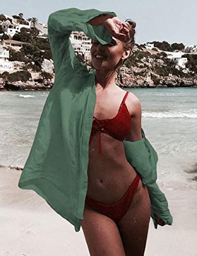 Image of Bsubseach Women Long Sleeve Beach Shirt Blouses Bathing Suit Cover Up Button Down Collar