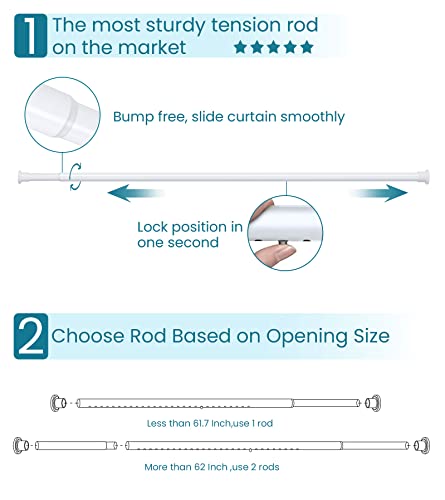 Allzone Shower Curtain Rod Tension No Drill, 44-81 Inches,Heavy Duty Tension Curtain Rod, Rustproof Shower Rods For Bathroom, Adjustable Spring Tension Rods For Windows,White #TOP3