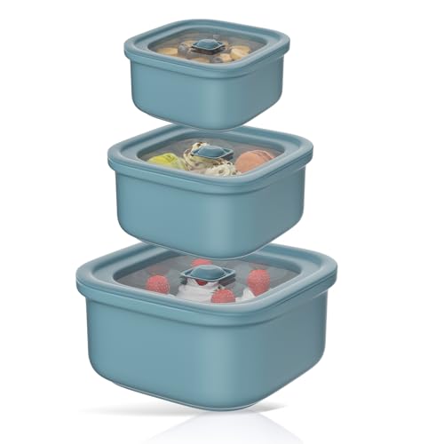 Mihoho Recipientes para almacenar alimentos - Juego de 3, de plástico, para llevar, con tapas herméticas para ventilación de vapor, 100% a prueba de fugas, sin BPA, aptos para microondas (verde T)