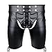 FEESHOW Men's Faux Leather Lace up Shorts Pants Jockstrap Underwear Briefs Black Medium(Waistline 32.0"/82cm)