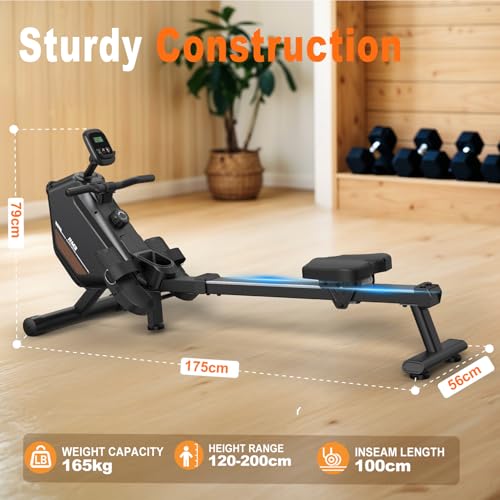 MettleMatic Máquina de remo para el hogar, máquina de remo con 16 niveles de resistencia magnética, hasta 300 Newton, remo Bluetooth, 150 kg de capacidad de carga, 2 años de garantía - Imagen 5