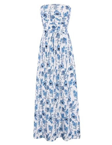 GRACE KARIN Women Strapless Dress Casual Loose Ruched Long Maxi Dress with Pockets
