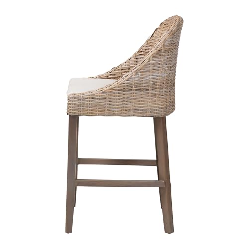 Bali & pari Lara Kubu Rattan Counter Stool with Cushion - Handwoven Wicker Accent Stool with Wingback Design for Kitchen Island by bali & pari - Used condition - Image 3