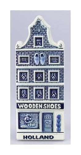 Souvenir Magnet Grachten Haus Wooden Shoes 11,5 x 5 cm Schuhgeschäft Delft Blau Holland Maritim Kühlschrankmagnet Figur Deko GMTX 16785