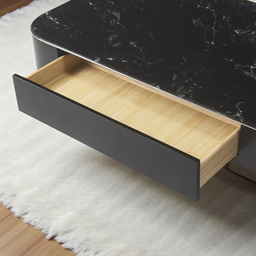 Image of The Attic Obsidian Luxe Modern Black Marble & Gold Coffee Table Set - Dual-Tier Designer Center Table with Storage for Living Room Elegance
