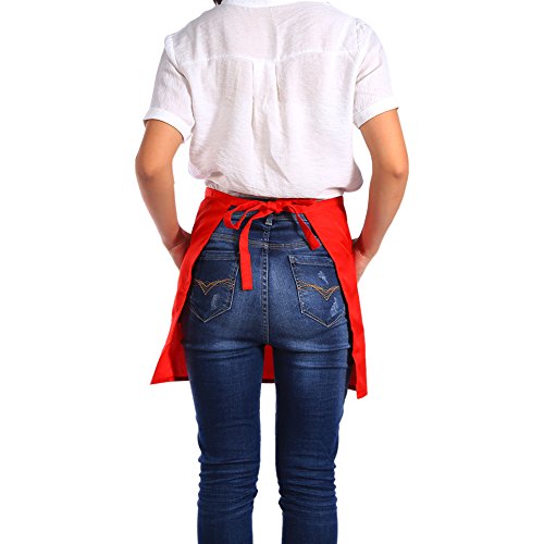 FILFEEL Waist Apron, Half-Length Short Apron Unisex Bowknot type With Pockets for Bar Waiter Waitress(Red) - Image 3