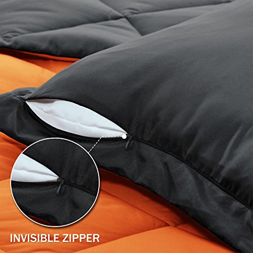 Downluxe Lightweight Solid Comforter Set (Queen) With 2 Pillow Shams - 3-Piece Set - Orange And Black - Down Alternative Reversible Comforter #TOP5