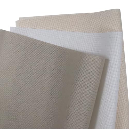 Image of KCS 3 pc of 15 inch x 18 inch(38cmx45cm) 18 Count Cross Stitch Cotton Aida Cloth Needlework Rolled Fabric Box,18CT,Pearl Grey+White+Ecru