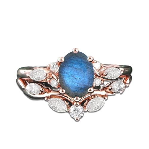 2CT Oval Shaped Gemstone Engagement Ring Set for Women Silver 10K 14K 18K Solid Gold Gemstone Birthstone Wedding Bridal Rings Set Anniversary Christmas Gift Size 4-15