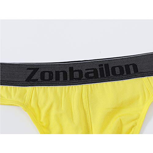 Zonbailon Pouch Support Mens Underwear Bamboo Bikini Thong Seamless T Back String Yellow #TOP4