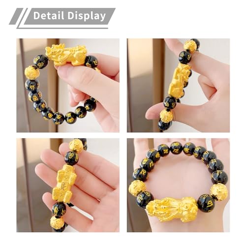 Image of Feng Shui Pixiu Bracelet, Black Obsidian Beaded Bracelet for Men Women