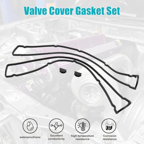 Image of Valve Cover Gasket Set Compatible with Nissan Skyline R32 R33 R34 RB20DET RB25DET RB26DETT Engine Seal Kit with Half Moon Seals Replaces 13270-58S11 13270-58S01 11051-58S00