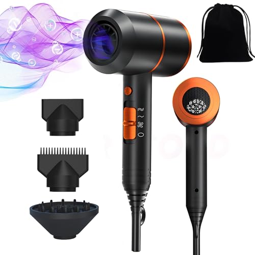 JOTOL Secador de Pelo Profesional,Secador de Pelo de Viaje,Difusor,Iónico,3 Temperaturas Y 2 Velocidades del Viento Salón de Peluquería en Casa Aplicable(Oro Negro)