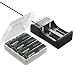 Produktbild Wavypo Akku für 3.7V Akku wiederaufladbare Flat Top, mit 2 Slot Smart Akku-Ladegerät Set für Taschenlampe, Scheinwerfer, Kamera-4 Stück
