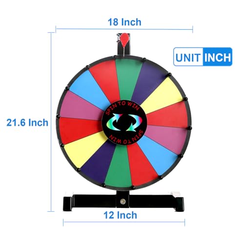 PRUNkuar 18 inch Spinning Prize Wheel, Heavy Duty Base with 14 Color Slots Tabletop Spinner, Roulette Wheel for Carnival, Trade Show, Win Fortune Spin Games